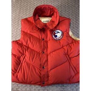 Excalibur Vest Mens Large Red Goose Down Puffer Quilted Snap Zip Eagle Keeper